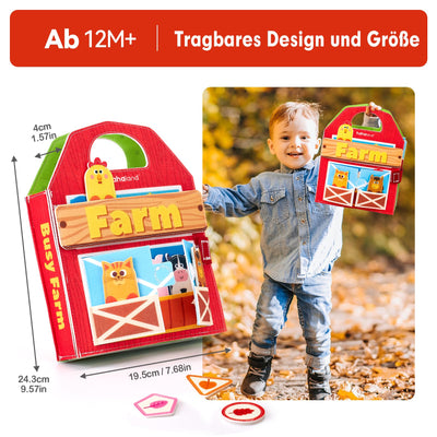 hahaland Busy Board ab 1 Jahr, 3D Filz Bauernhof Quiet Book ab 1 Jahre, Förderung Feinmotorischen Fähigkeiten,Frühes Lernspielzeug für Kinder,Busy Book für Autofahrt,Montessori Spielzeug ab 1 Jahr