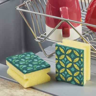 Spontex Reinigungsschwamm Mosaik, Scheuerschwamm mit Anti-Fussel-Technologie und praktischer Griffleiste, Farbe nicht frei wählbar, 3er Pack