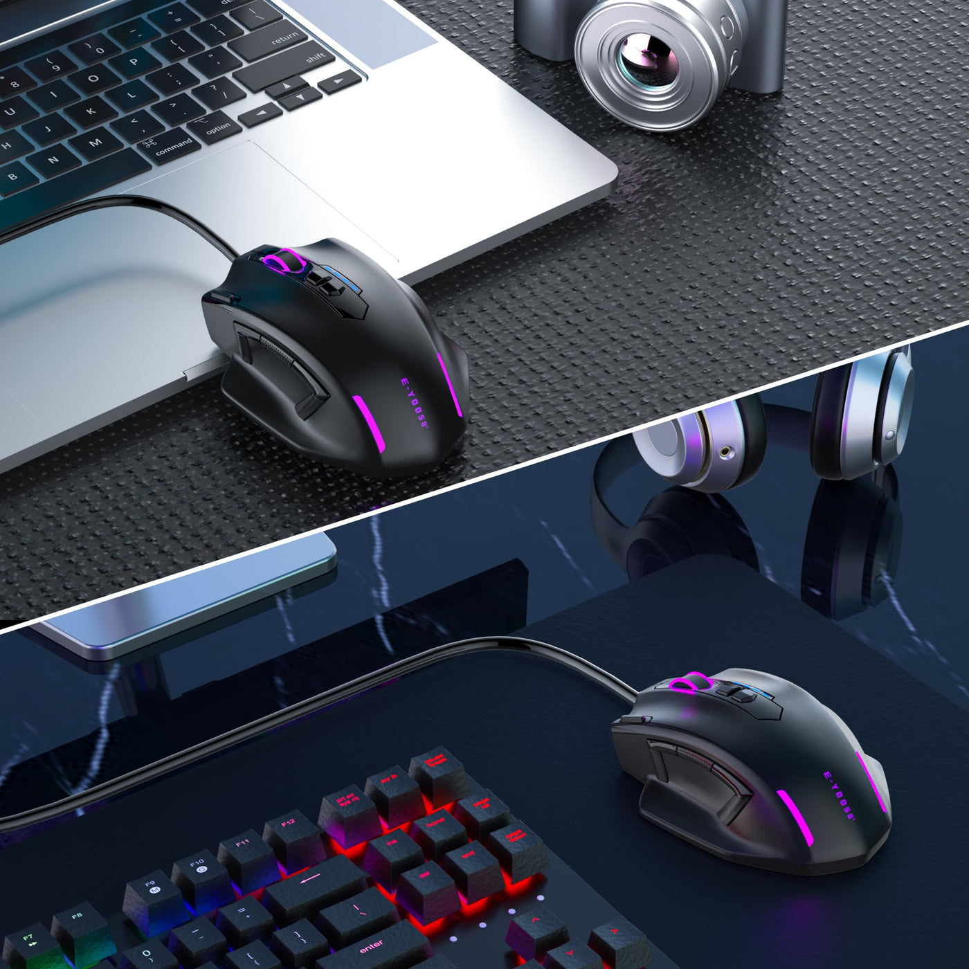 Large Gaming Mouse, Verkabelte Maus für große Hände (mit 12400 DPI, 6 Tasten, Einstellbare Gewicht und RGB-LED-Licht), Computer Gaming-Maus für PC/Mac/Laptop, Schwarz