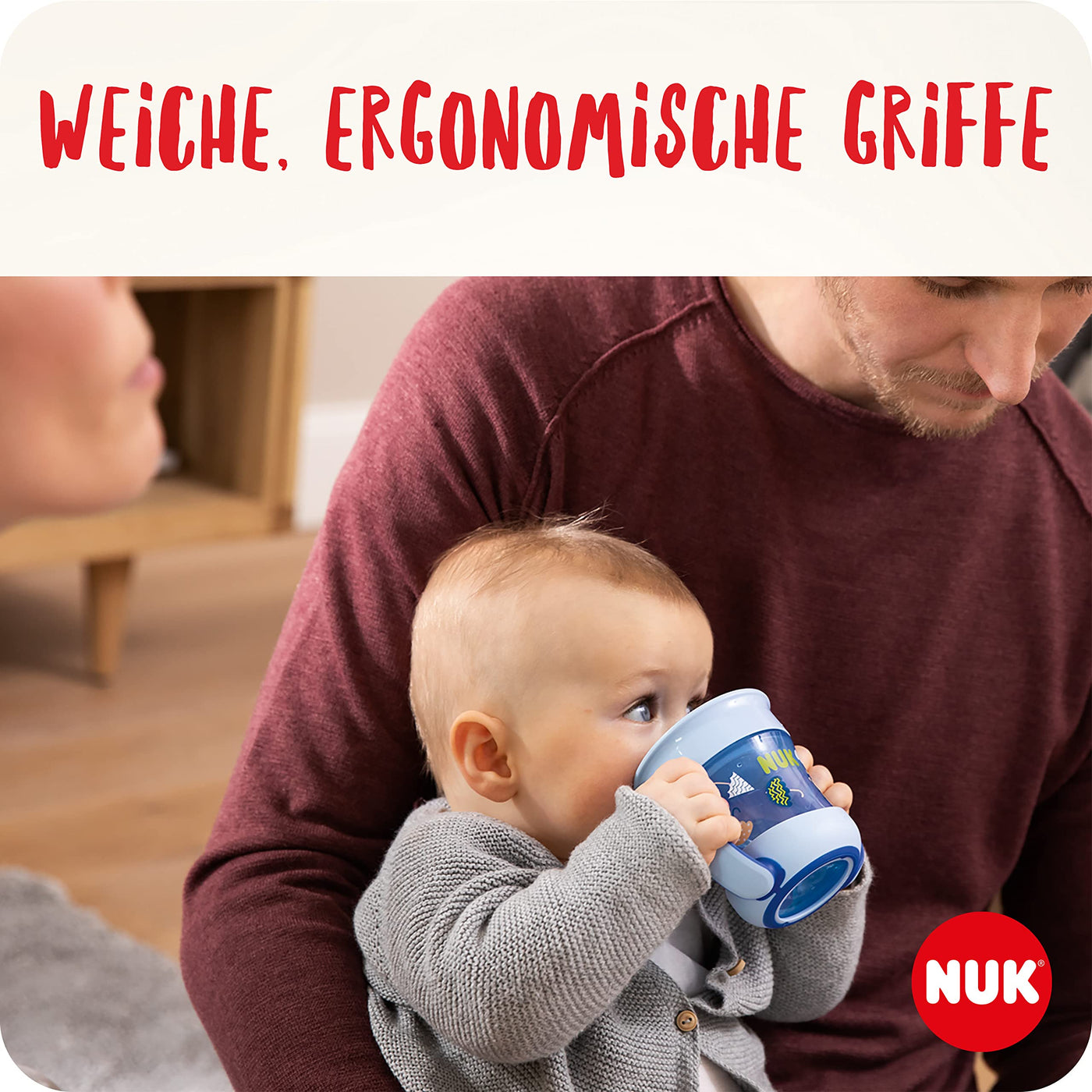 NUK Mini Magic Cup Trinklernbecher | auslaufsicherer 360°-Trinkrand | ab 6 Monaten | praktische Griffe | BPA-frei | 160 ml | blaue Maus