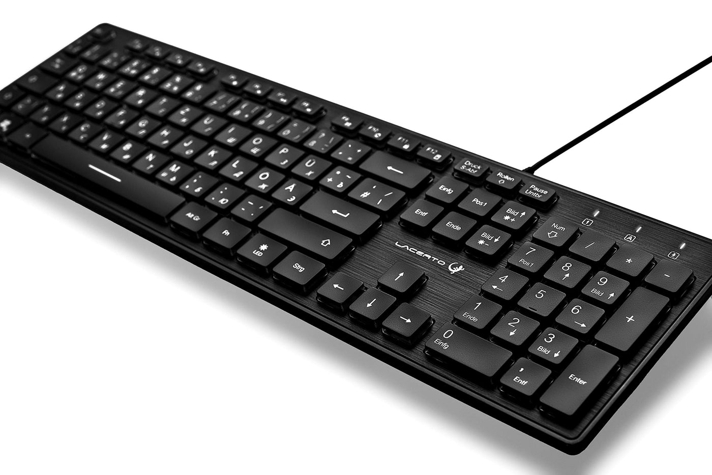 Lacerto® | Bilinguale Russisch-Deutsche beleuchtete Tastatur, USB, Spritzwassergeschützt, Deutsch + Russisch, Russian-German Illuminated Multimedia Keyboard | SPECTRUM-DR500