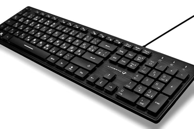 Lacerto® | Bilinguale Russisch-Deutsche beleuchtete Tastatur, USB, Spritzwassergeschützt, Deutsch + Russisch, Russian-German Illuminated Multimedia Keyboard | SPECTRUM-DR500