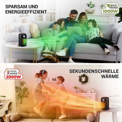 LEBENLANG Keramik Heizlüfter energiesparend leise - inkl. App & WiFi, Fernbedienung | 2000W Elektrische, keramik für Innenraum | Electric heater heizstrahler eco heat | Eco Warm