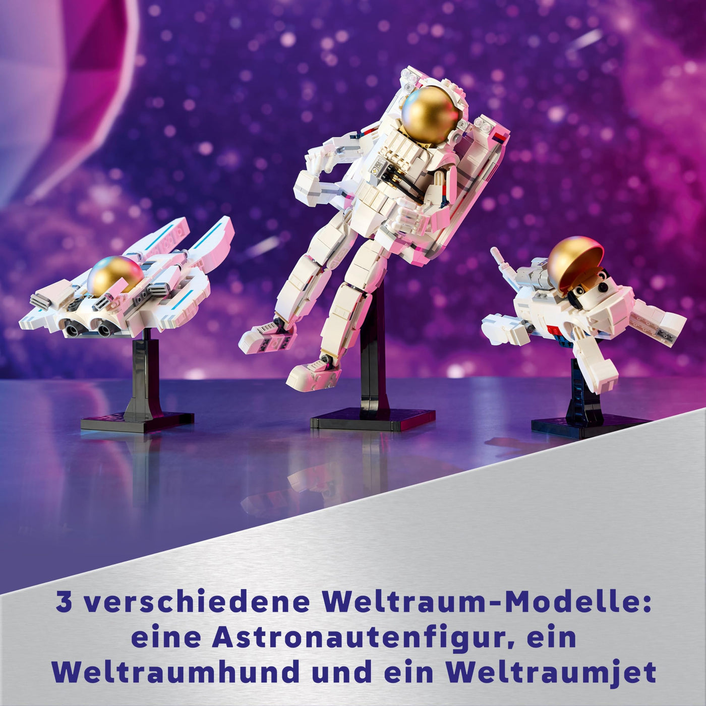 LEGO Creator 3in1 Astronaut im Weltraum Spielzeug, Modellbausatz mit Hund und Raumschiff für Kinder, Kinderzimmer-Deko, kreatives Geschenk für Jungs und Mädchen ab 9 Jahren 31152
