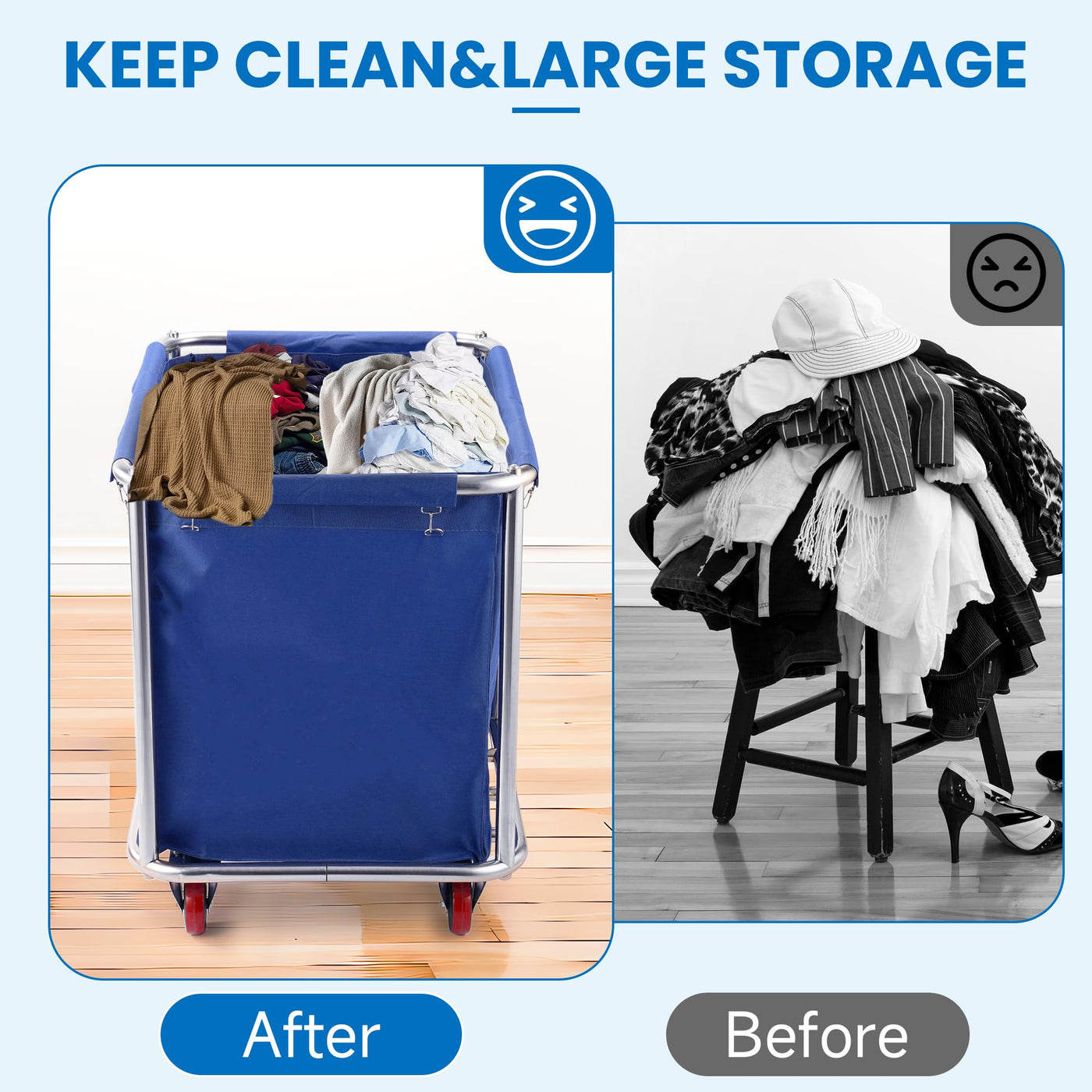 Rengue Wäschewagen, Wäschekorb Groß 400L Wäschewagen mit Rollen, Abnehmbaren Oxford Tasche und stabilem Stahlrahmen, Wäschesortierer Last 150 Kg Wäschesortierwagen Kommerzieller für Home Hotel