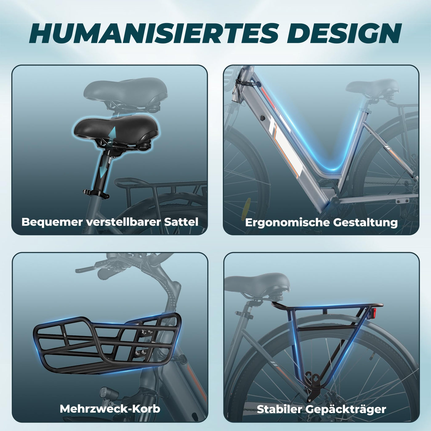 AOIHO E Bike, 28'' EBike Herren E-Bike Damen mit 𝐃𝐫𝐞𝐡𝐦𝐨𝐦𝐞𝐧𝐭𝐬𝐞𝐧𝐬𝐨𝐫, 250W Motor Elektrofahrräder Trekkingrad E Fahrrad mit 6-Gang, 3 Modi, Pedelec Citybike Elektrofahrrad für Erwachsene