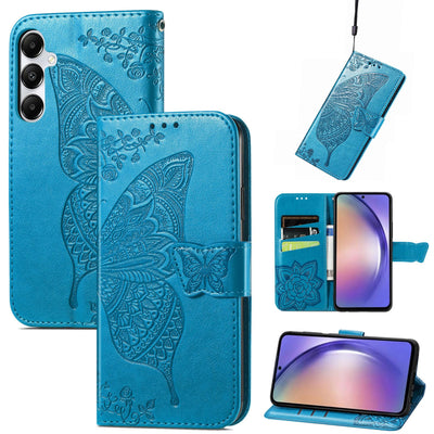 JIUNINE Hülle für Samsung Galaxy M15, Handyhülle mit Schmetterling Muster [Kartenfächer] [Standfunktion] [Premium PU Leder] Stoßfeste Schutzhülle Klapphülle Handytasche Lederhülle, Blau