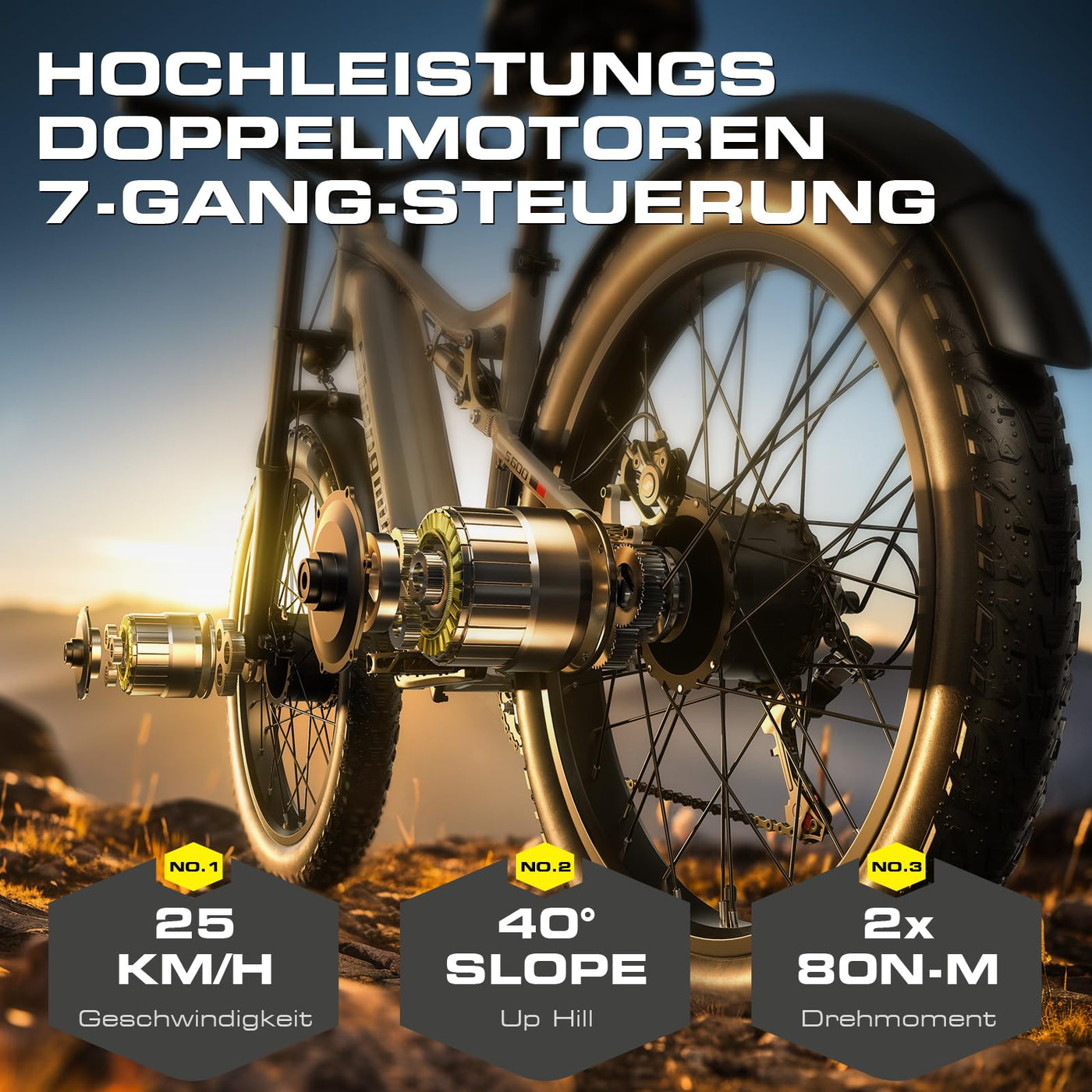 Shengmilo S600 2 * 1OOOW Dual Motor Aluminium Rahmen E-Bike, Drehmoment 80N.M×2,26Zoll,3.0 Fat Tire Elektrofahrrad, 840WH Akku mit abnehmbarem Li-Ion Akku und 7 Gangschaltung Herren Damen e Bike