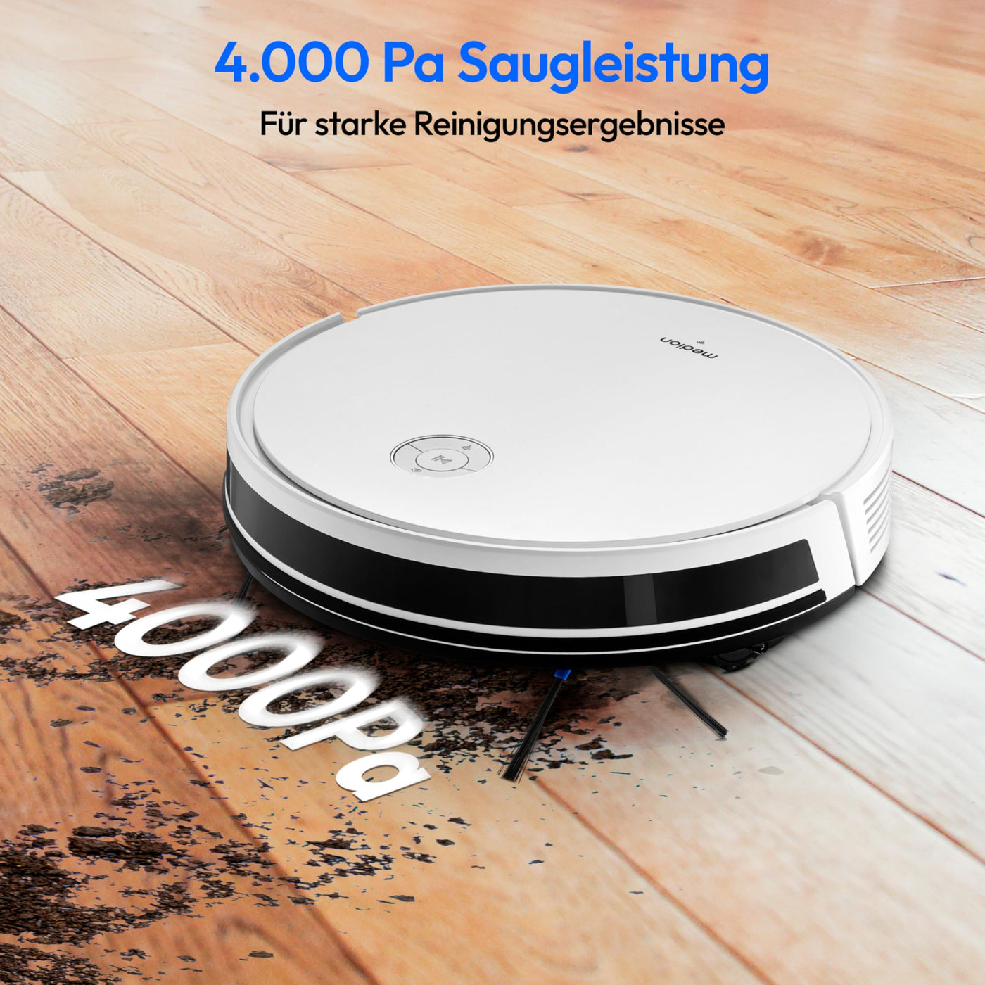MEDION Saugroboter mit intelligenter Navigation S35 (App- und Sprachsteuerung, 4000Pa Saugkraft, Gyro-Navigation in systematischen S-Linien, Teppicherkennung, Wandsensoren)
