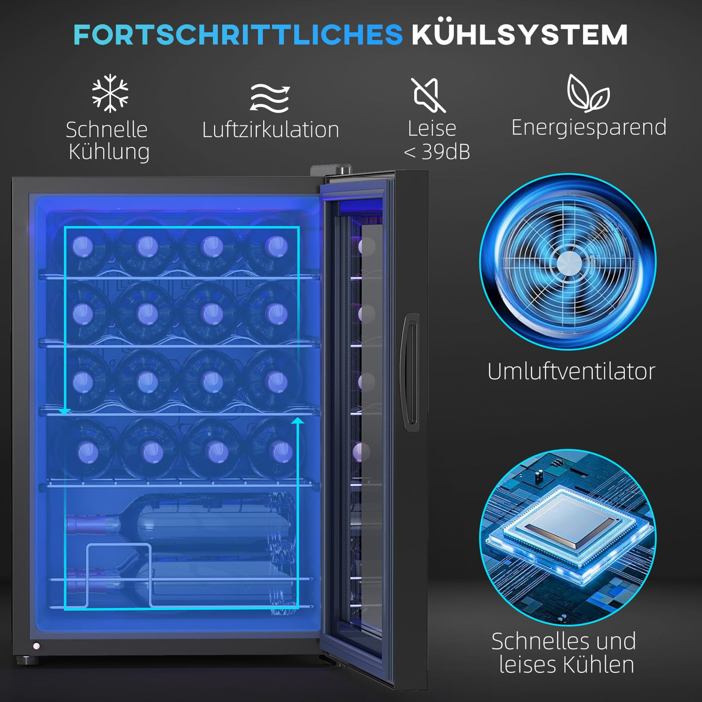 HOMCOM Weinkühlschrank 20 Flaschen 53L 5-18℃ Kompressor Getränkekühlschrank mit Anti-UV Glastür, Flaschenkühlschrank mit LED-Leuchte, Kleiner Weinschrank mit Touch-Screen Schwarz