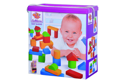 Eichhorn 50 extra große Baby Holzbausteine in der Aufbewahrungsbox mit Kordel, für Kinder ab einem Jahr