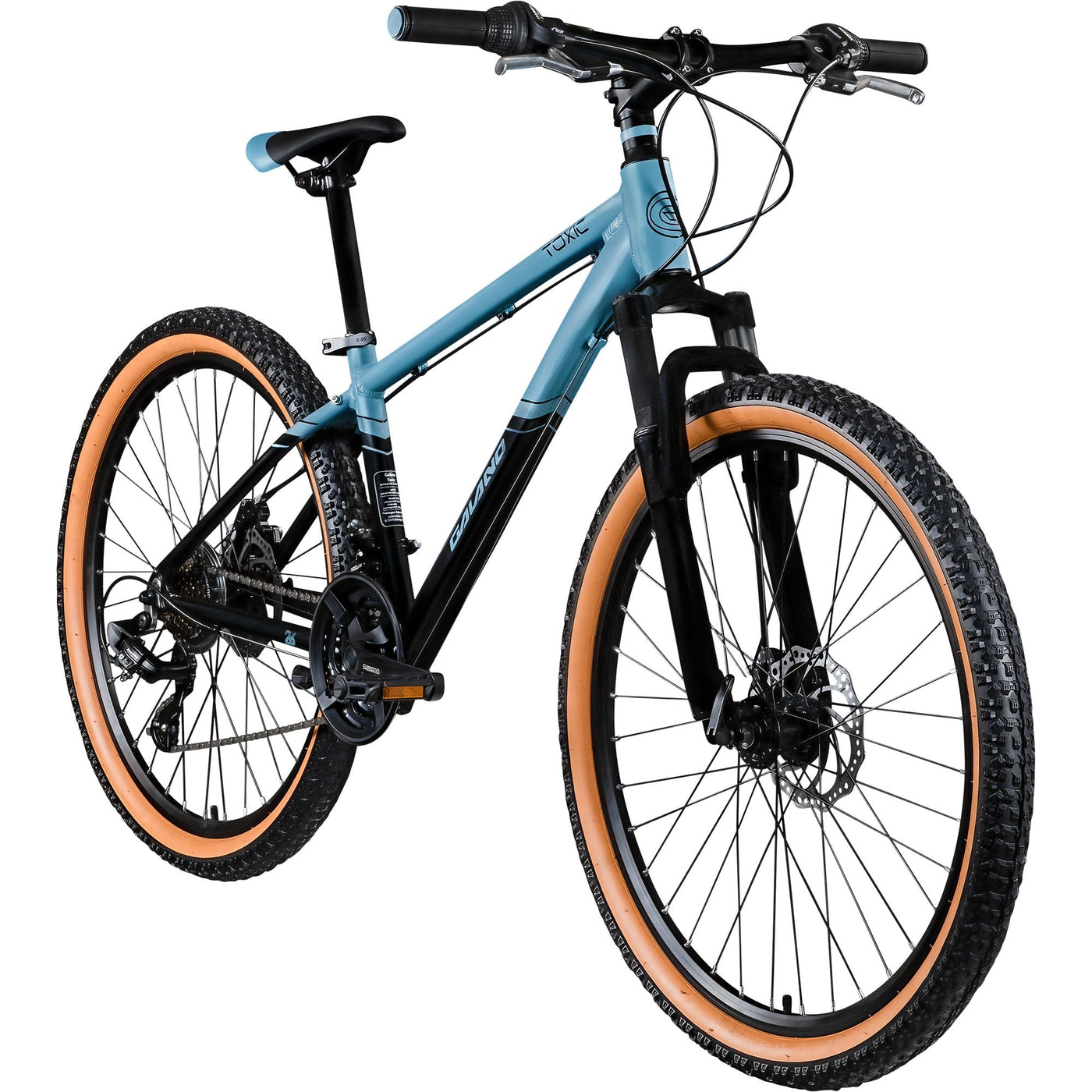 Galano Toxic Mountainbike 26 Zoll ab 145 cm für Damen Herren Mädchen Jungen mit 21 Gang, Federgabel und Scheibenbremse Fahrrad MTB Hardtail Unisex (schwarz/blau, 36 cm)
