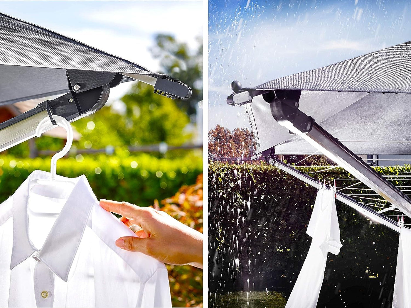 Leifheit Wäschespinne LinoProtect 400 mit wasserdichtem Dach, Wäscheschirm verlängert die Outdoor-Trockensaison, Wäscheständer aus Aluminium inkl. Bodenhülse