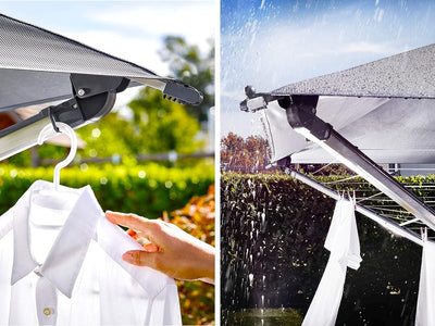 Leifheit Wäschespinne LinoProtect 400 mit wasserdichtem Dach, Wäscheschirm verlängert die Outdoor-Trockensaison, Wäscheständer aus Aluminium inkl. Bodenhülse