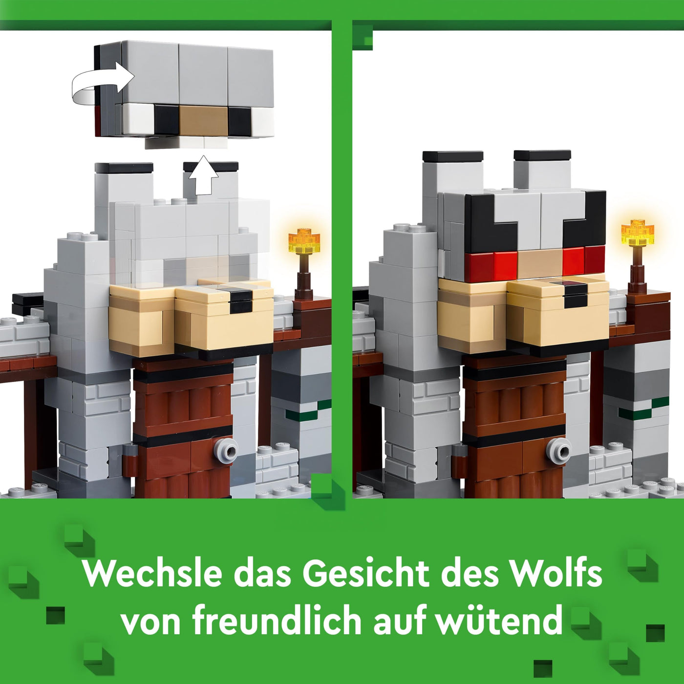 LEGO Minecraft Die Wolfsfestung - Kinder Spielzeug mit Einer Spielfigur, 2 Skelett Figuren & 2 Wölfen - Zubehör wie eine Werkbank und Schwert - Gamer Geschenk für Jungen & Mädchen ab 8 Jahren - 21261