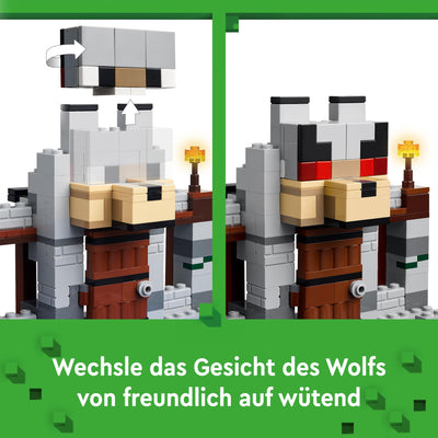 LEGO Minecraft Die Wolfsfestung - Kinder Spielzeug mit Einer Spielfigur, 2 Skelett Figuren & 2 Wölfen - Zubehör wie eine Werkbank und Schwert - Gamer Geschenk für Jungen & Mädchen ab 8 Jahren - 21261