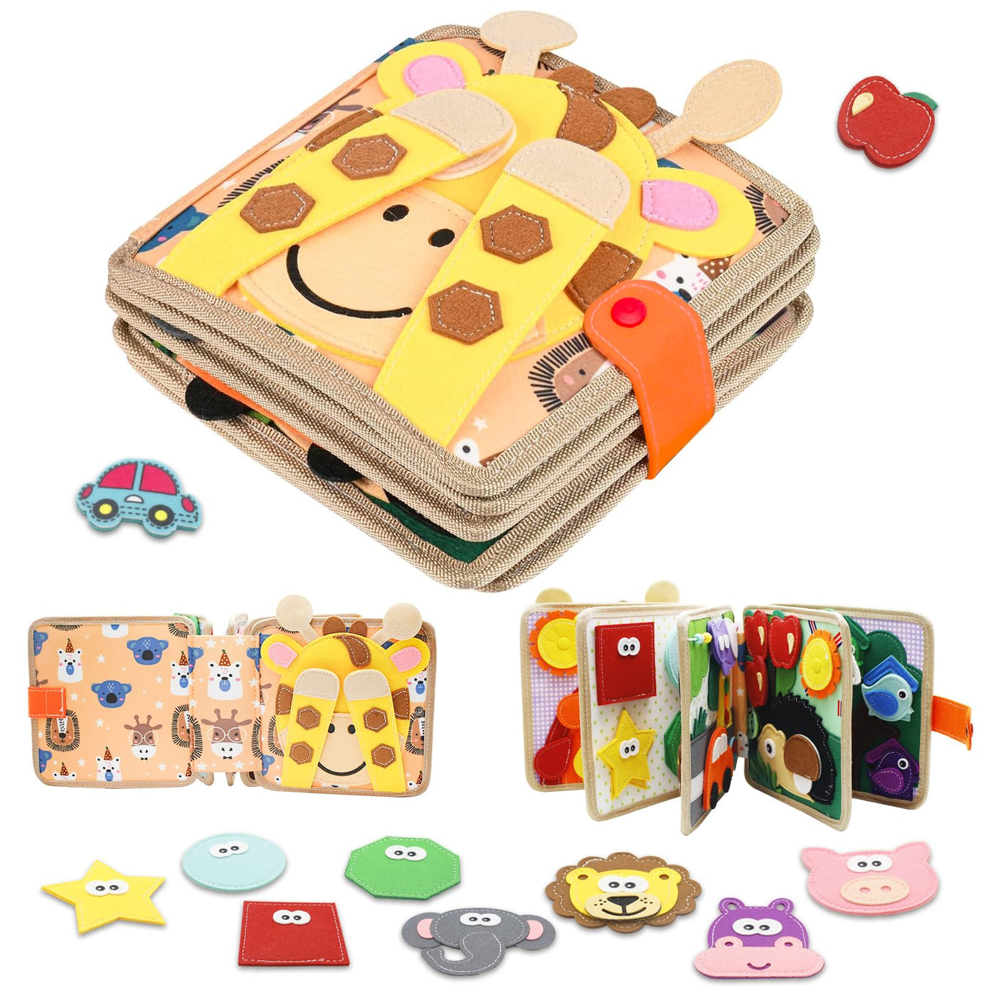 Nokwocy Busy Board ab 1 Jahr, Beschäftigungsbuch für Kleinkinder, DIY-Filz-Beschäftigungsbuch, 3D-Aktivitäten Stoff-Bilderbuch, Vorschul-Lernspielzeug, Beschäftigungsbuch mit Lebenskompetenzen(REH)