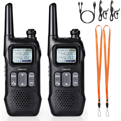 Radioddity PR-T1 PMR446 Walkie Talkie Set mit LC-Display, Funkgerät 4KM Reichweite, 16 Kanäle PMR446 Lizenzfrei Wiederaufladbar Akku mit Headset für Abenteuer, Outdoor-Aktivitäten, Camping, 2 Stücke