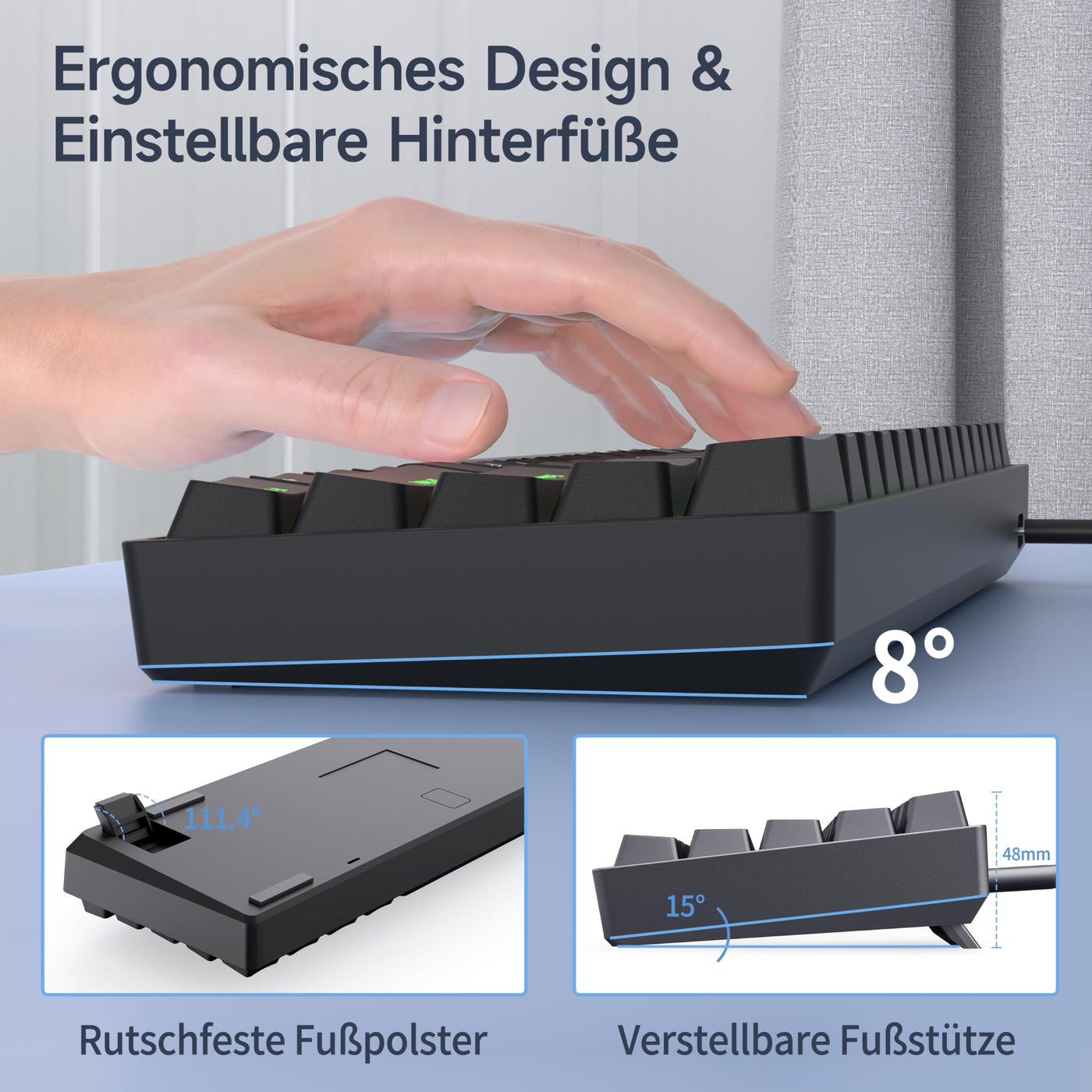 TMKB T61SE Gaming Mechanische Tastatur mit Deutsches QWERTZ Layout,Rote Schalter,Schwarz
