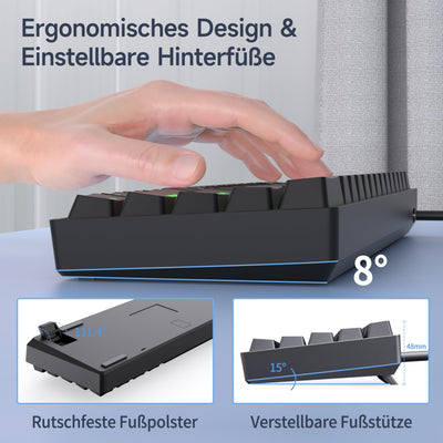 TMKB T61SE Gaming Mechanische Tastatur mit Deutsches QWERTZ Layout,Rote Schalter,Schwarz