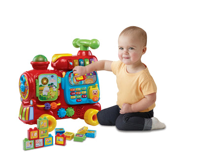 VTech Baby ABC-Eisenbahn – Rutschfahrzeug, Zieh- oder Laufwagen und Spielboard mit Zahlen, Buchstaben, Farben, Tieren und Musik – Für Kinder von 12-36 Monaten