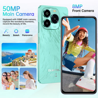 OUKITEL C65 Android 15 Smartphone Ohne Vertrag, 16GB+128GB/1TB Handy Ohne Vertrag, 6.7" HD+ 90Hz Handy Günstig, 50MP+8MP, 5150mAh Simlockfreie Handys, Dual SIM 3 Steckplatz/Fingerabdruck/3.5mm Jack