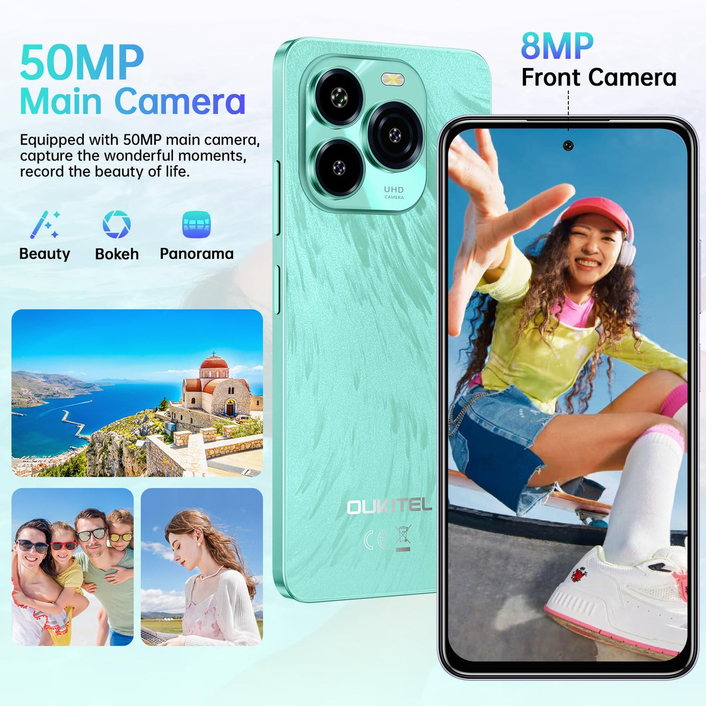 OUKITEL C65 Android 15 Handy Ohne Vertrag, 16GB+128GB/1TB Smartphone Ohne Vertrag, 6.7" HD+ 90Hz Handy Günstig, 50MP+8MP, 5150mAh Simlockfreie Handys, Dual SIM 3 Steckplatz/Fingerabdruck/3.5mm Jack