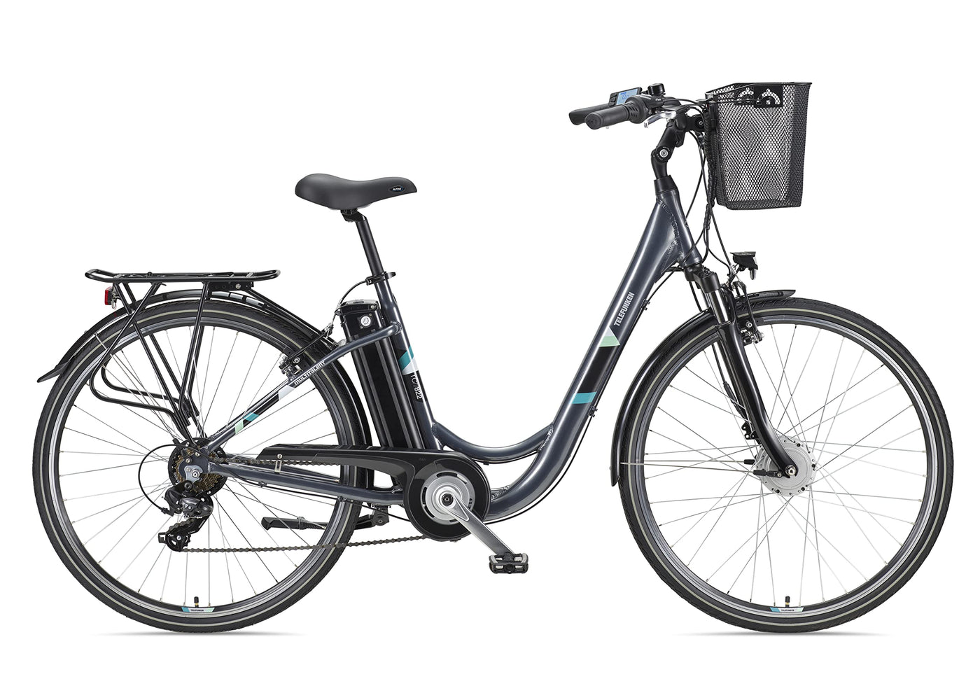 TELEFUNKEN E-Bike Elektrofahrrad Alu 28 Zoll mit 7-Gang Kettenschaltung, Pedelec Citybike leicht mit Fahrradkorb und Fahrradschloss, 250W und 10,4Ah, 36V Sitzrohrakku