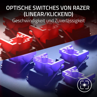 Razer Huntsman V2 (Purple Switch) - Praktisch latenzfreie optische Gaming-Tastatur (Handballenauflage, 4 Medientasten, Doubleshot PBT-Tastenkappen) QWERTZ DE-Layout | Schwarz