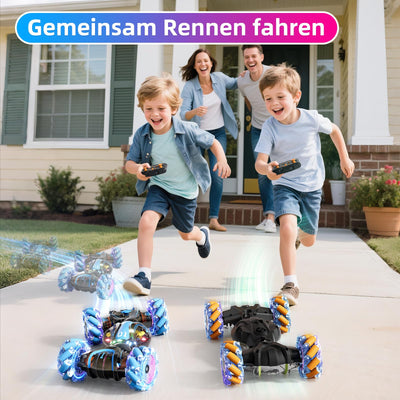 Gigilli Ferngesteuertes Auto mit Gestensteuerung Doppelseitige RC Auto 2,4 GHz 4WD 360° Wiederaufladbar Crawler Lichtern Musik Weihnachten Geschenk Spielzeug für Junge ab 6 7 8 9 10 12 Jahre Orange