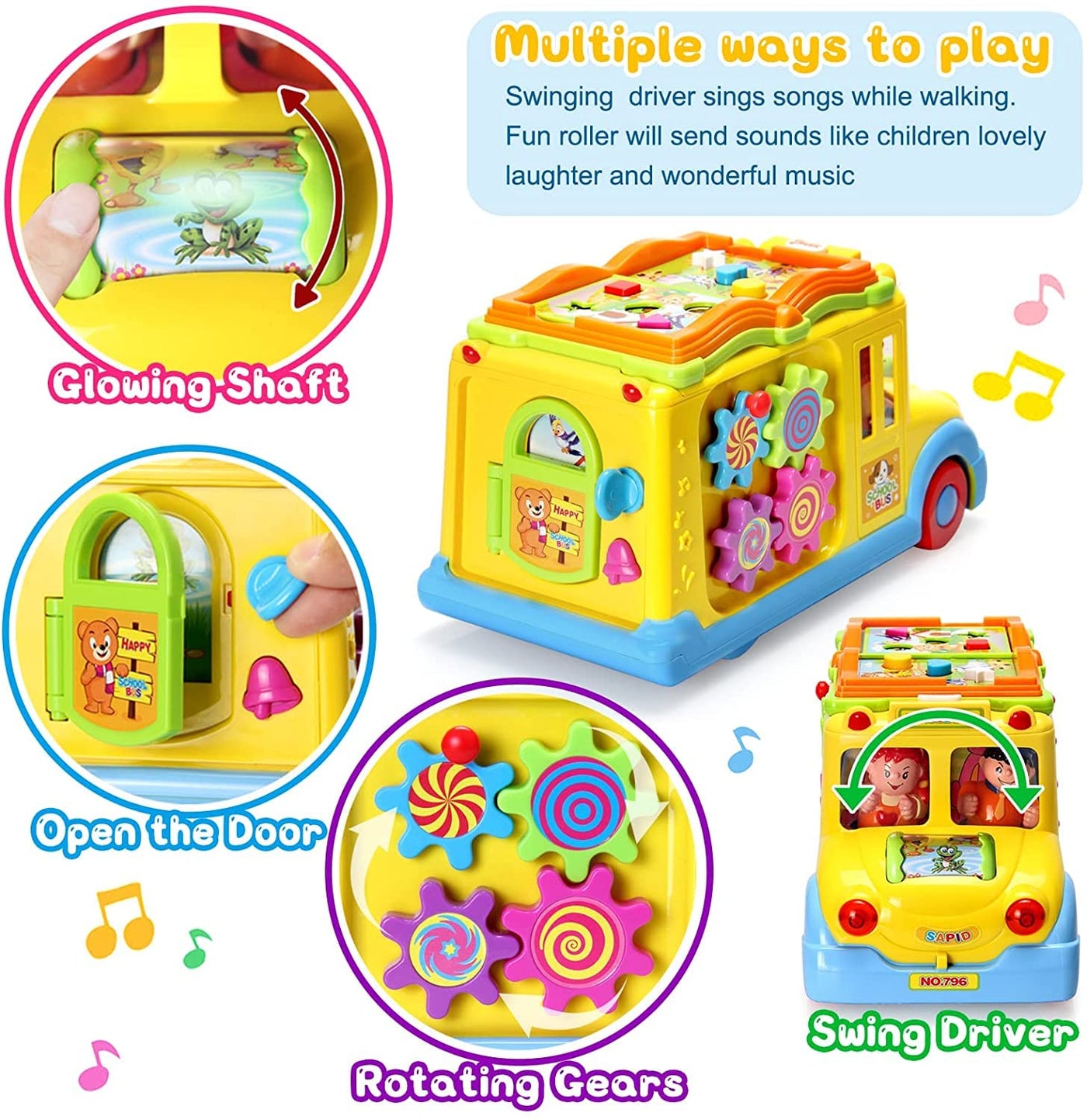 Baby Spielzeug ab 1 Jahr Pädagogisches Intellektuelles Bus Baby Spielzeug ab 12 18 Monate Tiergeräuschen/Musik/Bewegung Musikalischer Bus Kinderspielzeug ab 1 2 3 Jahre Mädchen Junge Geschenk
