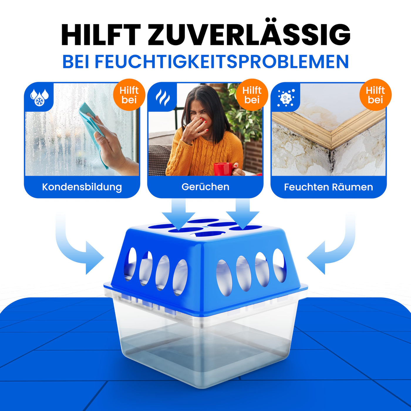 Spetebo 4x Luftentfeuchter - Raumentfeuchter ohne Strom 8x 400g Granulat - Entfeuchter für Räume bis 25m², Fenster, Wohnung, Keller, Autos & Wohnmobile gegen Feuchtigkeit - Schimmel- und Geruchsschutz