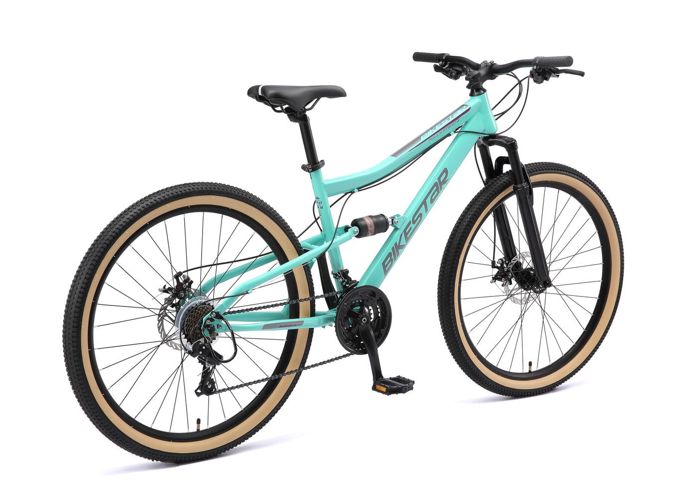 BIKESTAR Fully Mountainbike Shimano 21 Gang Schaltung, Scheibenbremse 27.5 Zoll Reifen | 17 Zoll Rahmen MTB Vollgefedert | Mint
