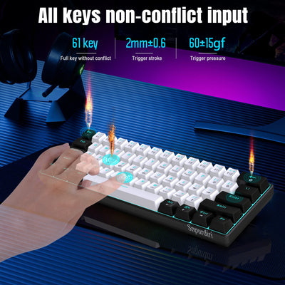 Snpurdiri 60% kabelgebundene mechanische Gaming-Tastatur, 61 Anti-Ghosting-Tasten, Blaue LED-Hintergrundbeleuchtung, ultrakompakte Zwei Ständer (Roter Schalter/Schwarz Weiß)
