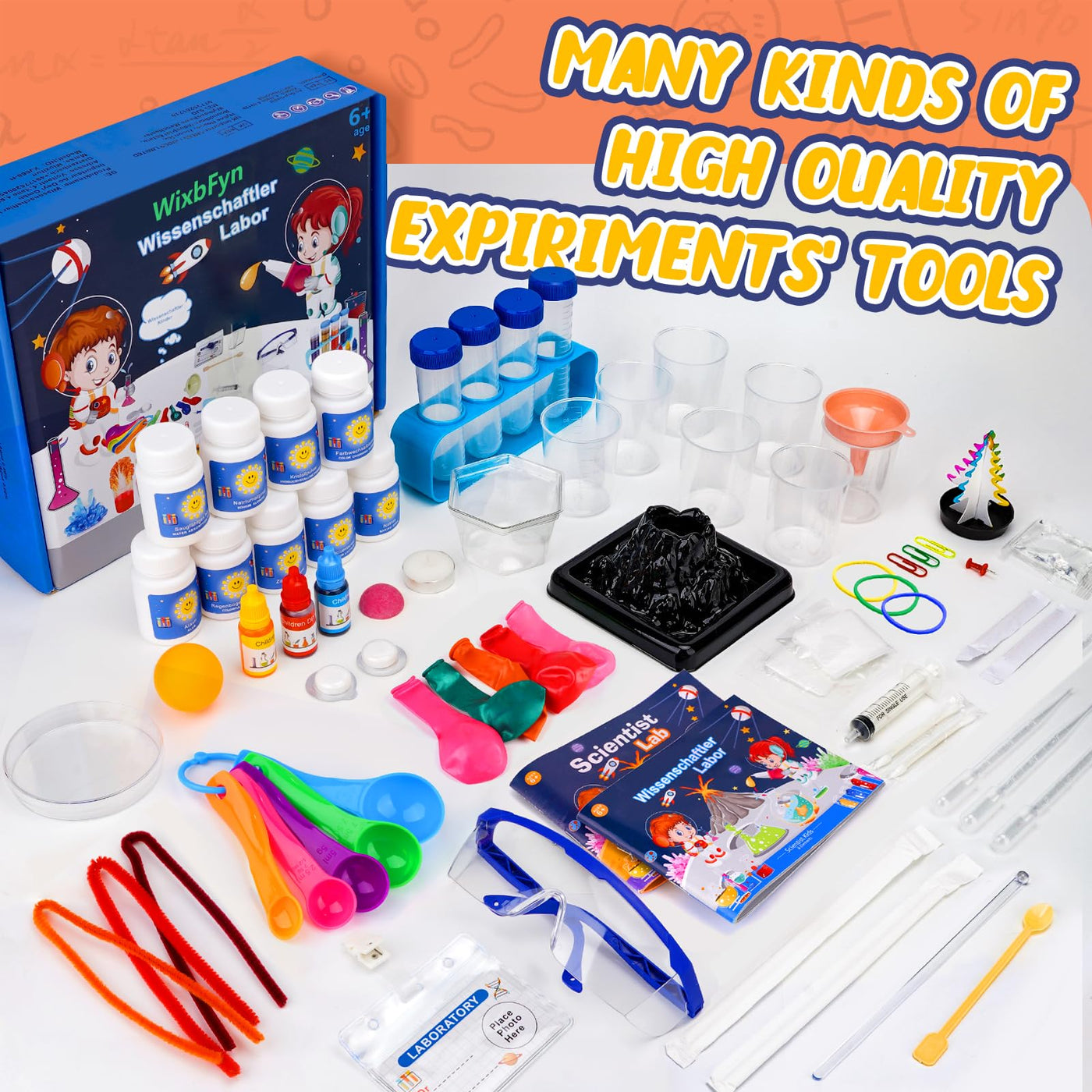 WixbFyn 56 Experimentierset für Kinder - Schul-Labor-Experimentierkästen, Bildungsspielzeug für Jungen und Mädchen im Alter von 3 bis 14 Jahren, Kristalle züchten, Regenbogenregen erzeugen, MYJ668-H