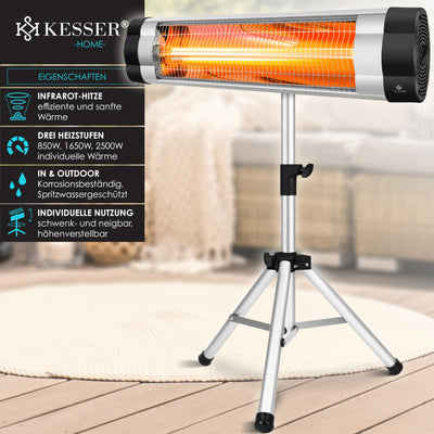 KESSER® Infrarotstrahler ✓ Heizstrahler ✓ Wärmestrahler ✓ Terrassenstrahler ✓ Temperatur 3-Stufig ✓ höhenverstellbarem Teleskopstativ ✓ Wickeltischstrahler ✓ Terrassenheizer ✓ Quarzstrahler | 2500W