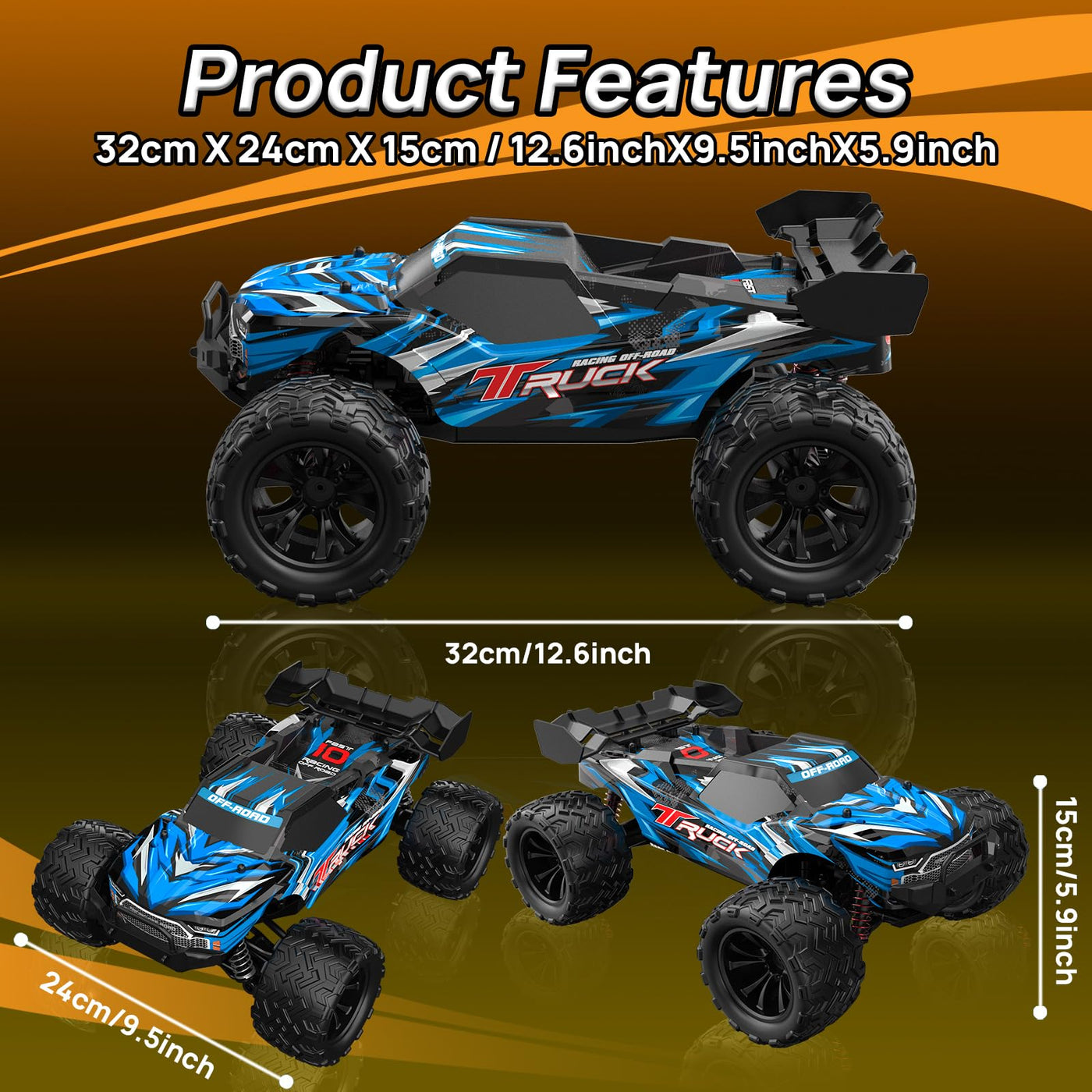 BORSTOYPRO 1:16 Ferngesteuertes Auto, 40 KM/H Schnell Ferngesteuerter Monster Truck für Erwachsene, 4WD Ferngesteuerte Monstertruck RC Cars Auto für Jungen ab 8+ 10 Jahre