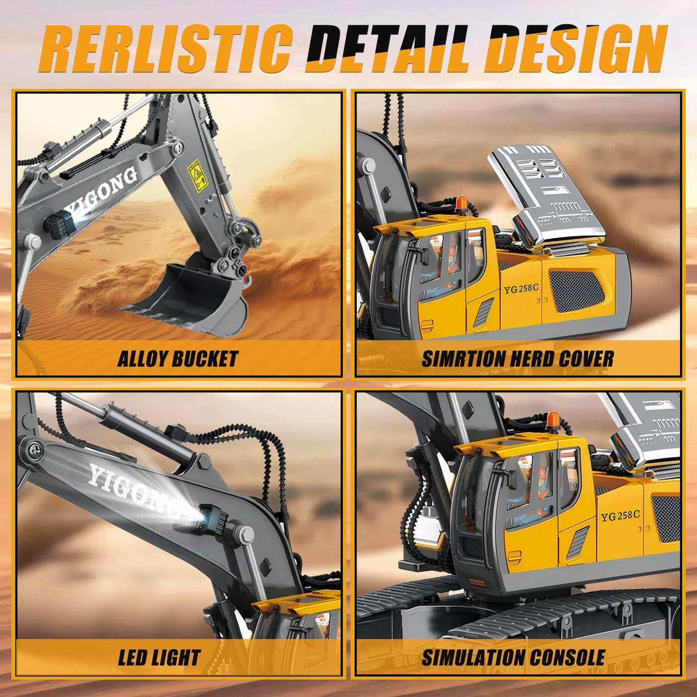 KIYTARBOO Ferngesteuertes Auto Bagger Spielzeug für ab 3 Jahre Sand Fahrzeuge Metall Ferngesteuert, 11CH, 2,4 GHz RC Bagger mit Licht und Sound 680° Drehung, Geschenke für Jungen ab 5 6 7 8 9 10 11 12