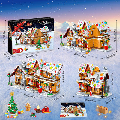 2025 Weihnachts Lebkuchenhaus Bausatz mit Licht – 3 Stilmodi Weihnachtsdorf Bausteine mit Weihnachtsmann Weihnachtsbaum Zug –Weihnachts Klemmbausteine für Erwachsene Kinder Jahren 6+（1477Stück）