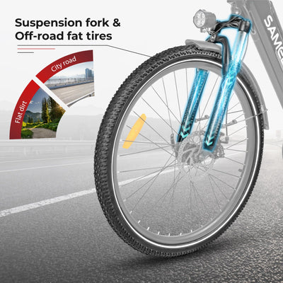 SAMEBIKE 26" E-Bike für Erwachsene, 7 Gang Elektrofahrrad mit Austauschbarem 36V 15Ah Akku, 25 km/h und 80–120km Reichweite E-Bike für Städtische Pendler, IP56 Wasserdicht