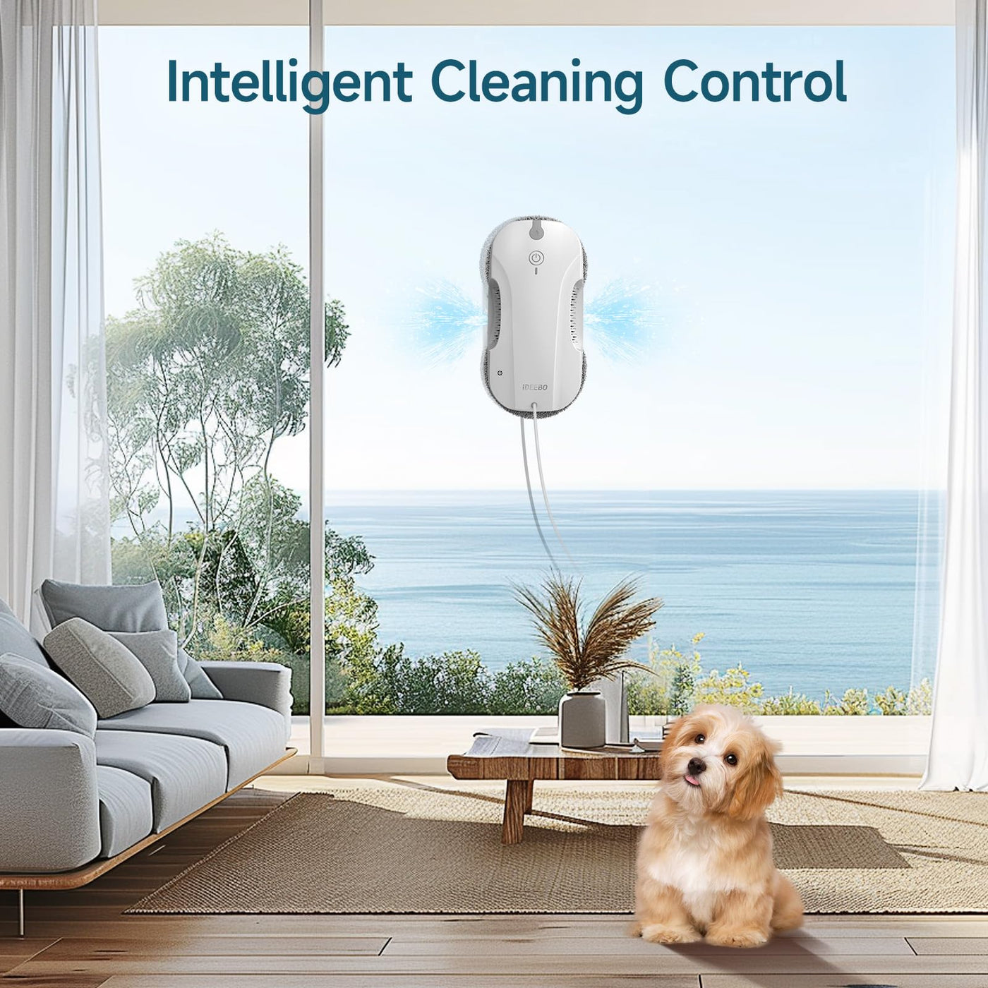 iDEEBO E300 Fensterputzroboter mit Doppelseitigem Sprühsystem, Auslaufsicherem Wassertank, Leicht Aufrüstbar, für Eine Gründliche Streifenfreie Fensterreinigung