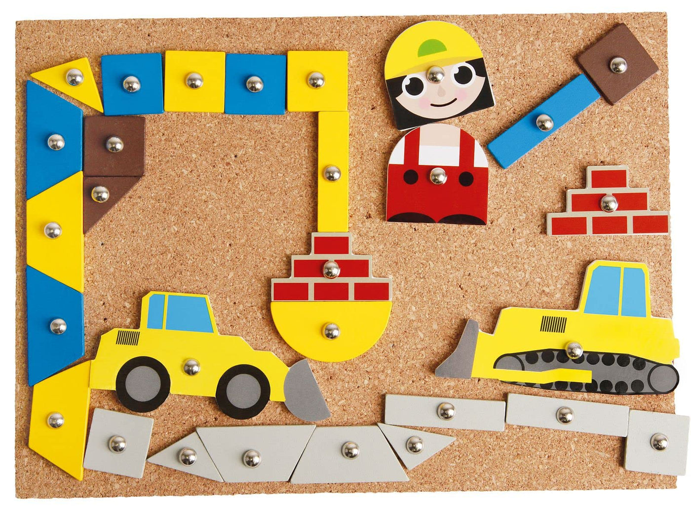 Lena 65828 Hammerspiel, Nagelspiel mit 64 bunten 8 Baustellen Teilen, Grundplatte aus Kork ca. 28 x 19,5 cm, Hammer und Nägel, Klopfspiel für Kinder ab 3 Jahre, Hämmerchenspiel, Mehrfarbig
