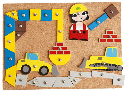 Lena 65828 Hammerspiel, Nagelspiel mit 64 bunten 8 Baustellen Teilen, Grundplatte aus Kork ca. 28 x 19,5 cm, Hammer und Nägel, Klopfspiel für Kinder ab 3 Jahre, Hämmerchenspiel, Mehrfarbig