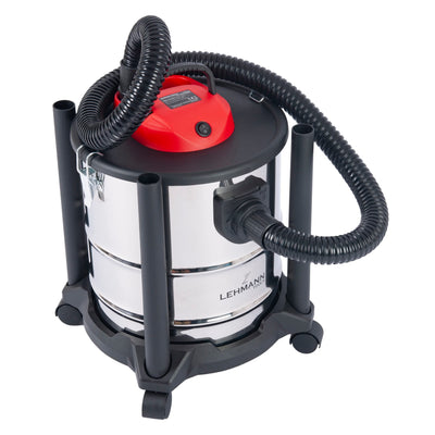 Lehmann Haddo Industriestaubsauger 2000W | Aschesauger für Kamin mit Doppelfilteranlage | Kaminsauger Ascheschlucker | Nass Trockensauger mit 20 Liter Edelstahltank, Silber