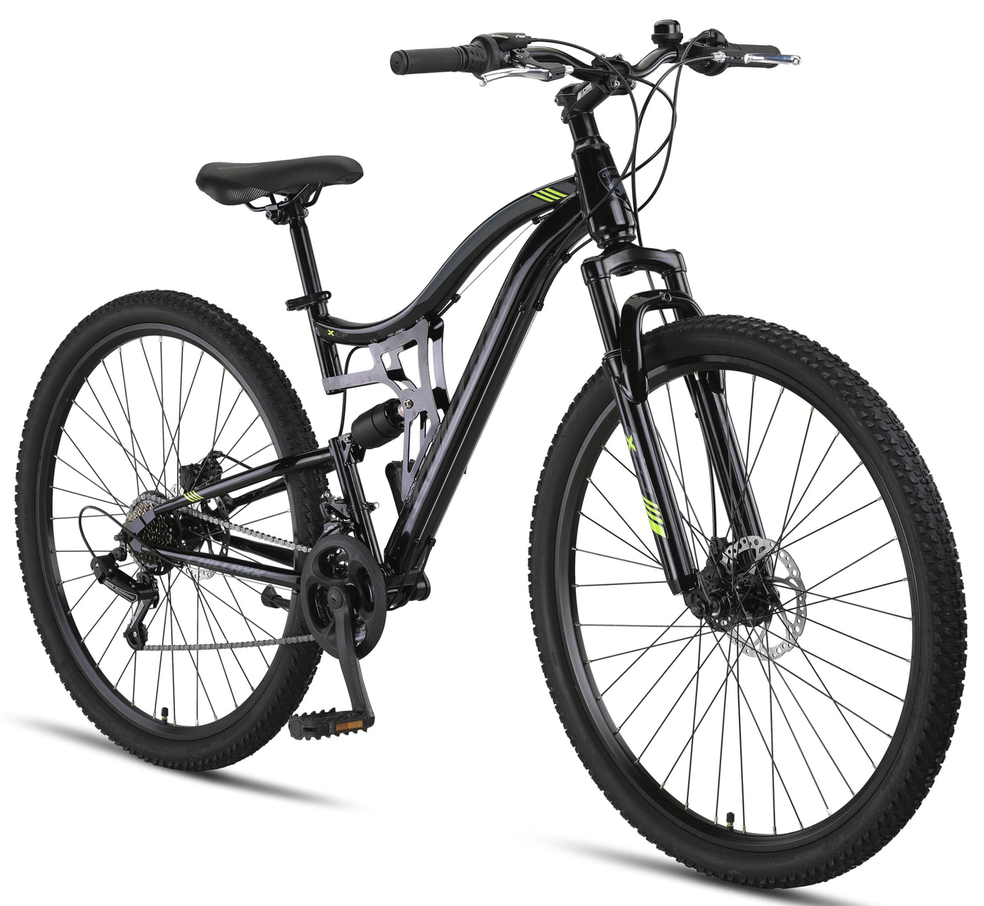 Chillaxx Bike Falcon Premium Mountainbike in 24 und 26 Zoll - Fahrrad für Jungen, Mädchen, Damen und Herren - Scheibenbremse- 21 Gang-Schaltung - Vollfederung (Schwarz-Disc-Bremse, 29 Zoll)