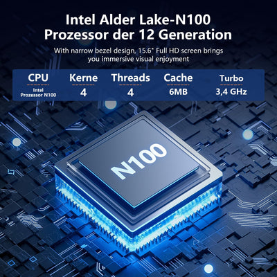 Gezoon 15.6 Zoll Laptop Computer | 15.6 Zoll FHD Display | 4C4T N100 Prozessor 3.4GHz | 16GB DDR4 RAM | 1TB SSD | UHD Graphics | Win 11 Pro | Duales WLAN | Bluetooth 5 | 2 x USB 3.0 | 6500 mAh