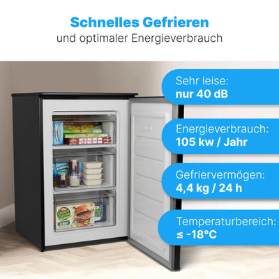 Bomann® Gefrierschrank 87L | Gefrierschrank klein mit Temperaturbereich ≤ -18°C | 3 Schubladen | Tiefkühlschrank mit wechselbarem Türanschlag | Freezer Tiefkühlschrank klein GS 7253 schwarz-inox