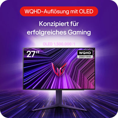 LG Electronics 27GS93QE-B.AEU UltraGear™ OLED Gaming Monitor 27", 2560 x 1440, 16:9, 0,03 ms GtG, 240 Hz, HDR10, DisplayHDR™400 TRUE BLACK, DCI-P3 98,5%, NVIDIA G-Sync™, AMD FreeSync™ - Schwarz