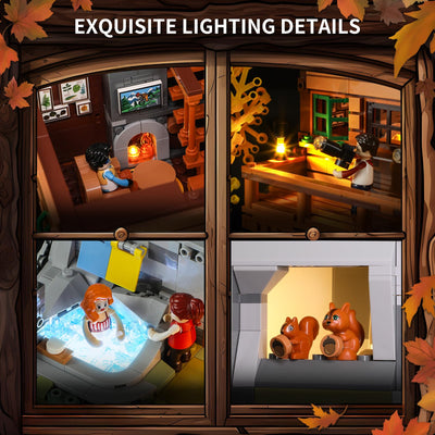 FUNWHOLE Mountain Cabin Bauklötze Set, 2255 PCS BergHütte Klemmbausteine mit LED Licht Wald Lodge Bausteine Modell Bauspielzeugset für Erwachsene und Jugendliche