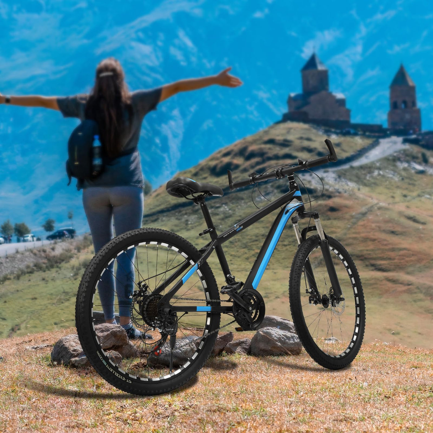 Donened 26 Zoll Mountainbike, 21 Gang Fahrrad mit Scheibenbremsen MTB für Mädchen Jungen Herren und Damen (Blau)